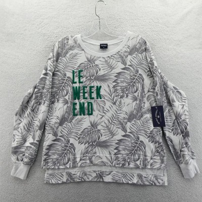 Spirit Jersey Shirt Womens Medium Le Week End Tropical Palm Leaf Grey Pullover