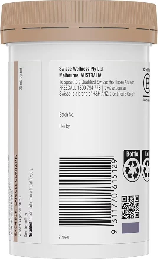 Swisse Ultiboost Vitamin D 1000IU 400 Capsules | Bone Muscle Immune Health - image 3 of 4