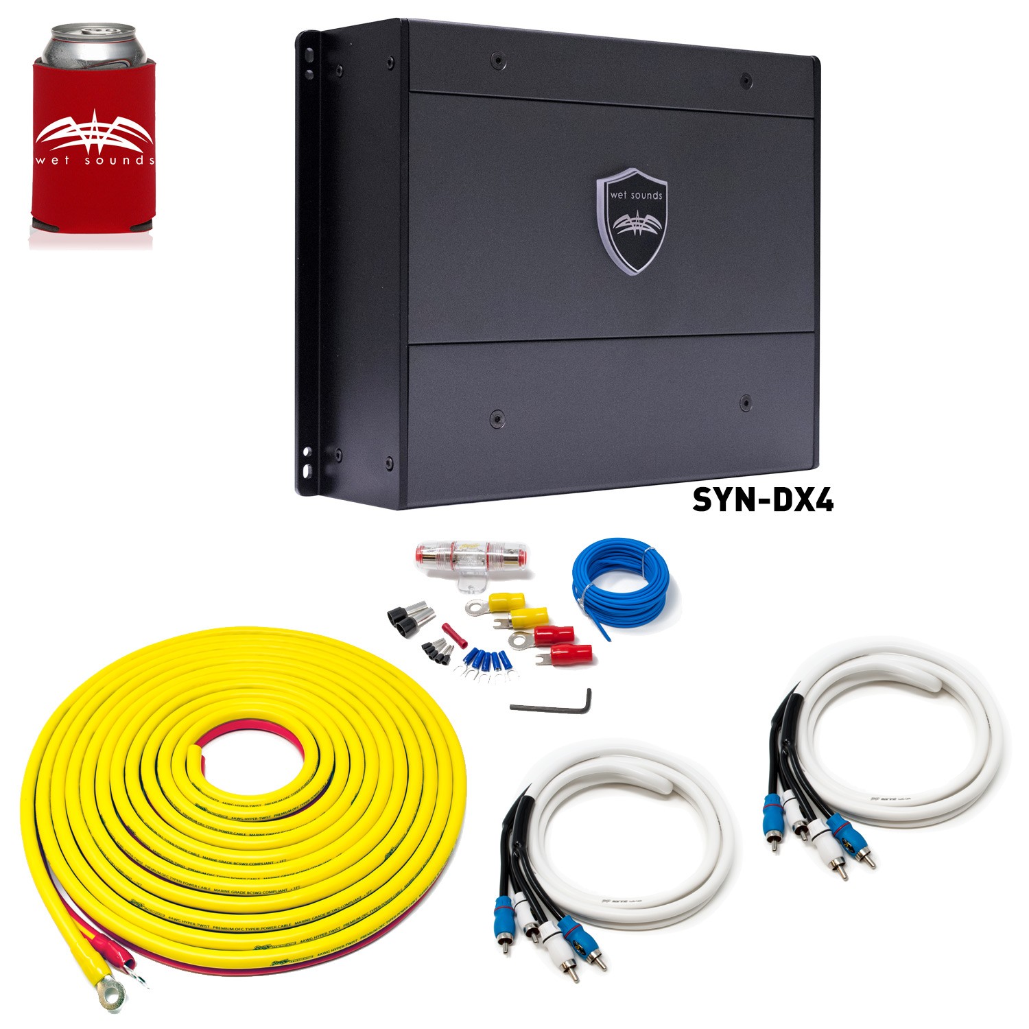 Wet Sounds SYN-DX 4 Amp and Stinger 7 Meter 4 Gauge Amplifier Kit with RCAs