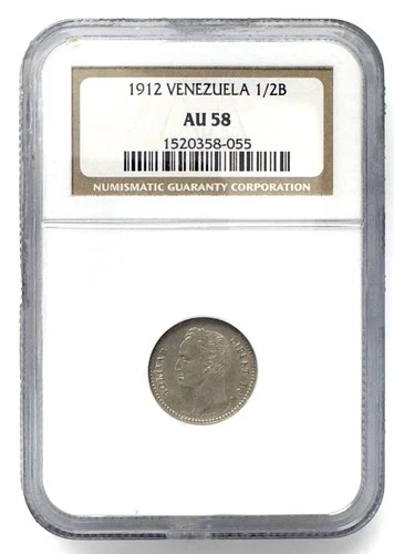 VENEZUELA 1/2 Bolivar - 50 Centimos 1912 Silver Coin NGC AU-58