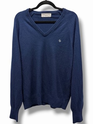 Vintage Christian Dior Monsieur Navy Orlon Acrylic V Neck Sweater 
