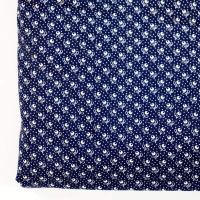Joan Kessler Quilting Fabric Cotton BTHY Tiny White Flowers Navy Blue Calico