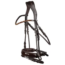 Horze Clermont Leather Snaffle Bridle with Flash Noseband & Crystal Browband Bro