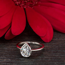 1.50 Ct Pear Cut Diamond Bezel Set Engagement Ring 14k White Gold Over Size J-W