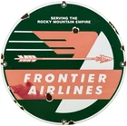 VINTAGE FRONTIER AIRLINES PORCELAIN SIGN AIRPORT AVIATION GAS OIL ROCKY MOUNTAIN