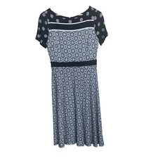 Ann Taylor LOFT Black White Geometric Floral Print Flare Dress 4