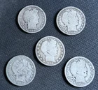 [Lot of 5] BARBER HALF DOLLARS .50  90% Silver $2.50 Face Value