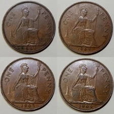 Lot of (4) Great Britain One Pennies: 1961-1964 - Elizabeth II (Lot #2)