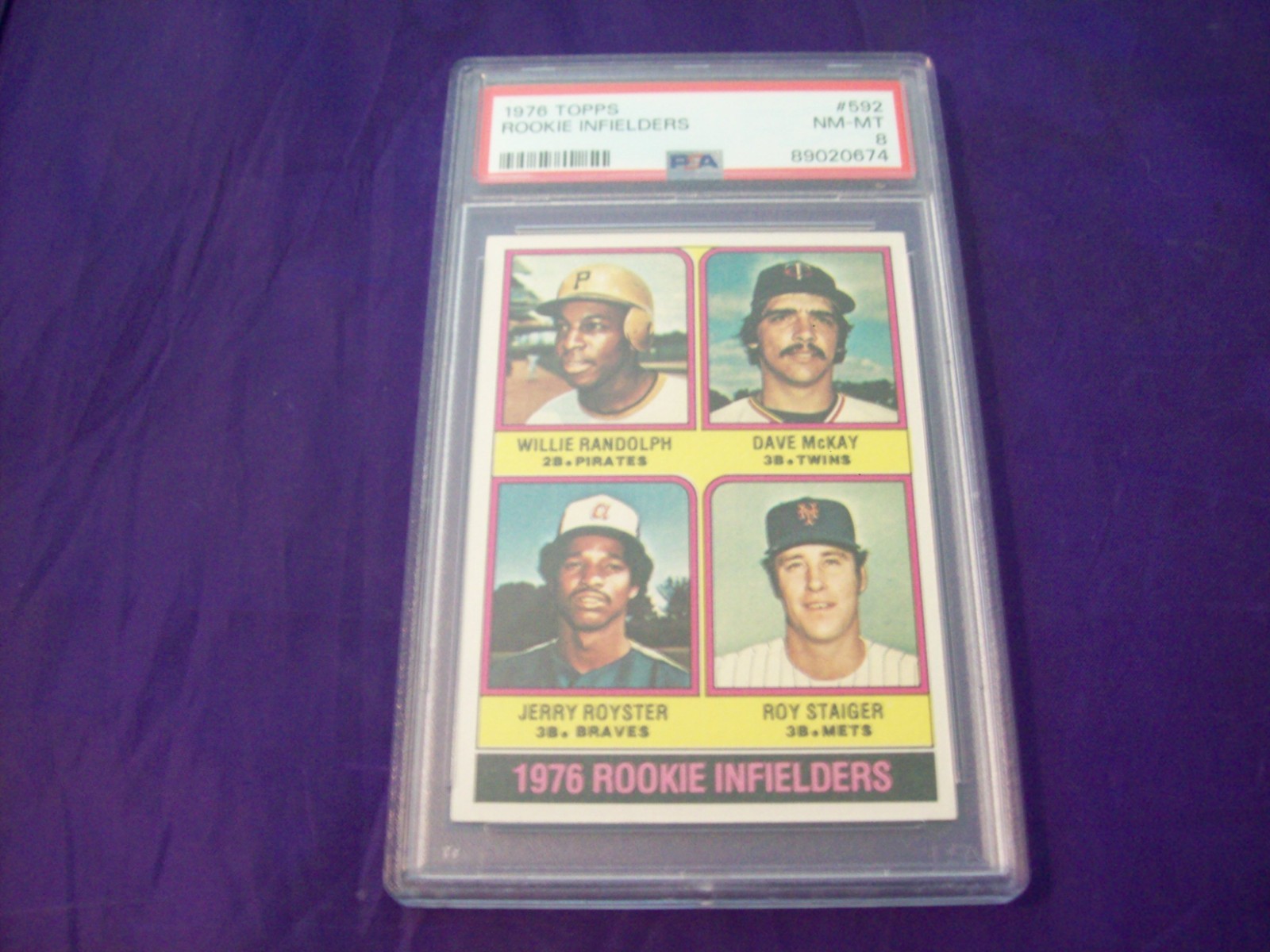1976 TOPPS #592 ROOKIE INFIELDERS WITH WILLIE RANDOLPH PSA 8