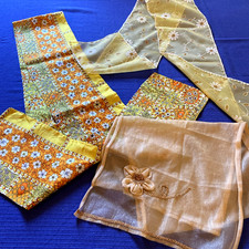 SCARF LOT 3 Flower Power vintage 1960s Scarves daisies flocked yellows orange