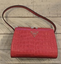 Guess: Elegant Red Croc Embossed Satchel Bag With Gold Metal Trim