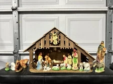 Vintage Nativity Set With Manger Complete