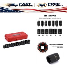 CASOMAN 13-Piece 3/8-Inch Drive Impact Socket Set, Metric 7mm-19mm, 6-Point CR-V