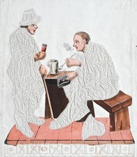 c1830 quadro punto ago curioso tabacco fumatori e bevitori acquerello originale