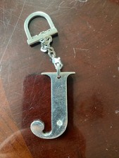 J initial silver-toned key ring with rhinestone