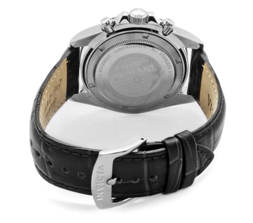 Invicta 10707 Nero Speedway Cronografo Tachimetro Pelle Cinturino Uomo Orologio - Immagine 2 di 4