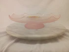 Vintage Pink Satin Glass Scalloped Cake Platter Hand Painted 9"