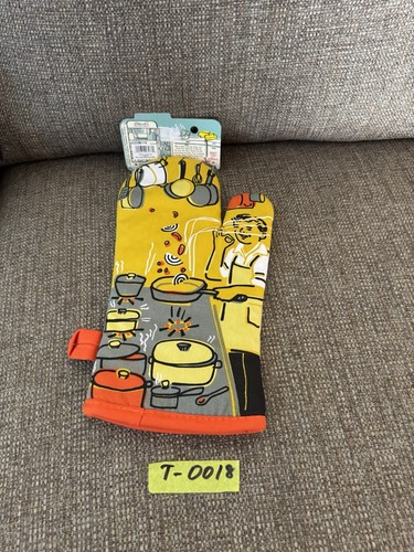 NWT Blue Q Man With A Pan 100% Insulated Cotton Yellow Retro Oven Mitt Glove - Picture 9 of 9