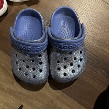 NWT Little Kids Girls Crocs Purple Classic Chunky Glitter Clogs Sandals Size 6 C