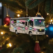 Personalized RV Motorhome Ornament Christmas Lights Camping Gift Acrylic