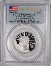 2007 W $50 Platinum American Eagle 1/2 oz Statue of Liberty Proof PCGS PF69 3399.98 per troy oz