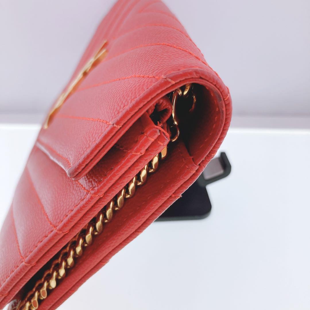 YVES SAINT LAURENT YSL Cassandre Caviar borsa lunga portafoglio catena tracolla oro rosso