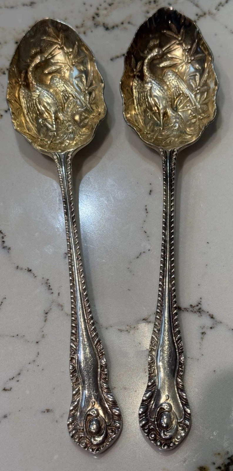 VTG Pheasant Sheffield English Serving Spoons Electroplate (2) 9"