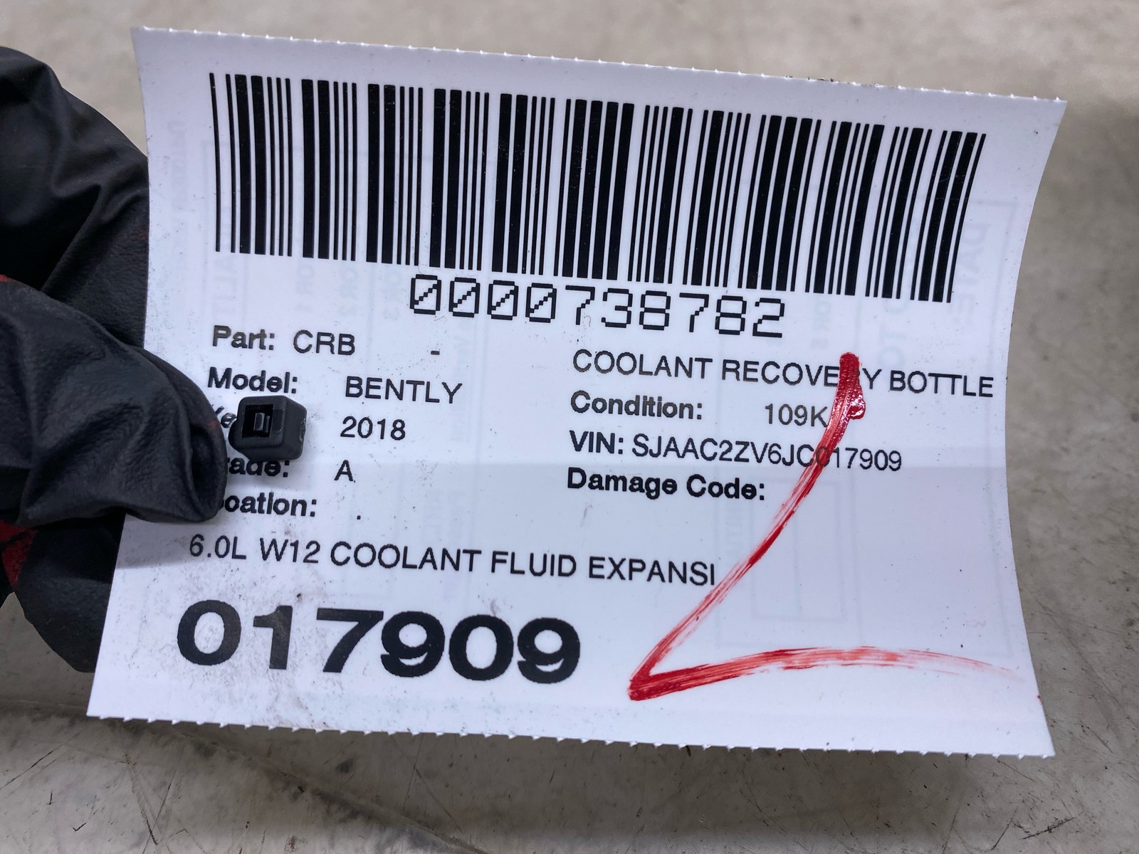 2015-2020 BENTLEY BENTAYGA 6.0L W12 COOLANT FLUID RESERVOIR BOTTLE 4M0121403C