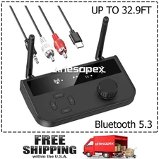 Bluetooth 5.3 Transmitter Receiver Long Range For TV Home Stereo Audio Adapter