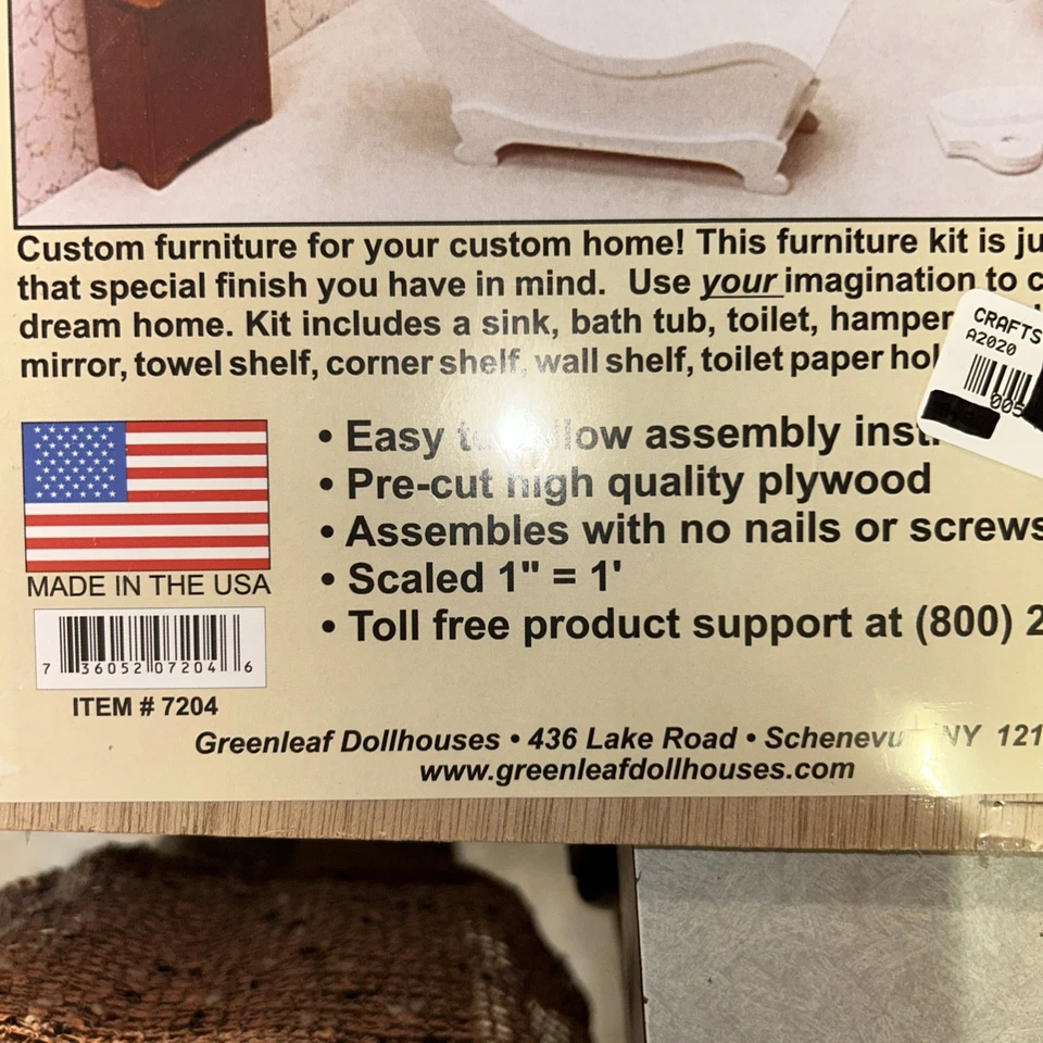 Набор деревянной мебели для ванной комнаты миниатюрный кукольный домик Greenleaf Bubbly 1 дюйм 1 дюйм 7204 - Изображение 3 из 4