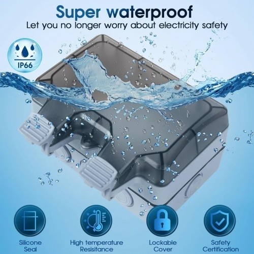 Weatherproof Outdoor Power Socket Dual Outlet IP66 with Lockable Cover - Picture 3 of 8