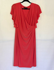 Lauren Ralph Lauren Coral V-Neck Flutter Sleeve Sheath Knit Dress Stretch 8