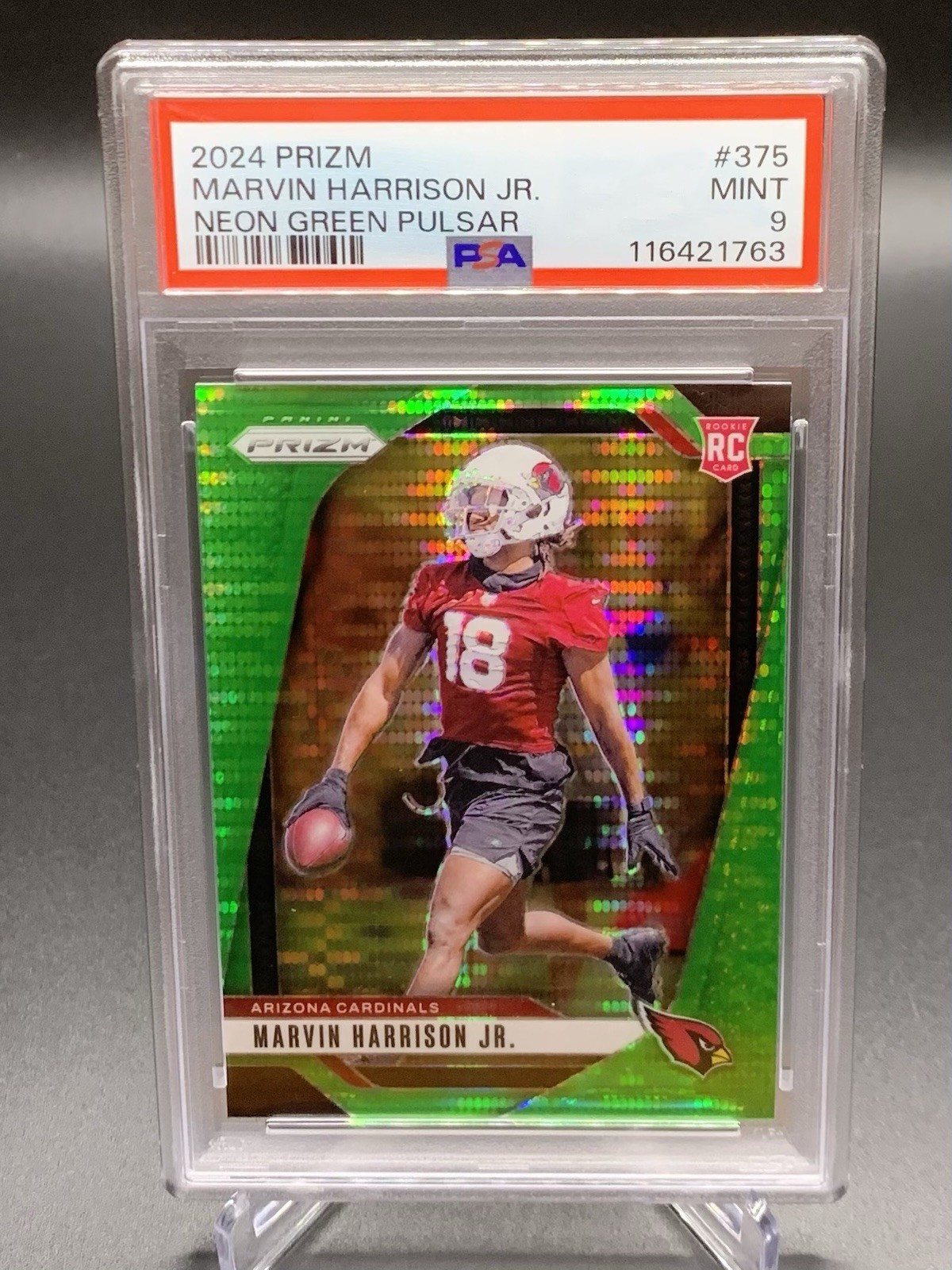 2024 Panini Prizm Marvin Harrison Jr #375 Neon Green Pulsar Rookie PSA 9 MINT view 4