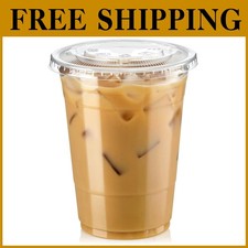 Crystal Clear Disposable Cups with Flat Lids, 100 Pack