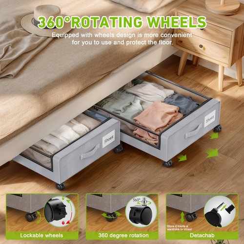 Under Bed Storage with Wheels, 2Pack Under Bed Storage Containers,Under Bed S... - Picture 3 of 7