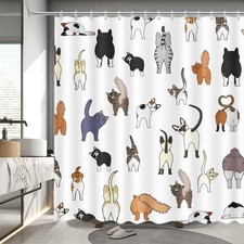 Cat Shower Curtain for Bathroom Funny Cats Bathroom Decor with Pets Paw