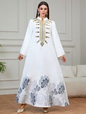 Ethnic Embroidery Abaya Jalabiya Muslim Women Maxi Dress Kaftan Party Gown Robe