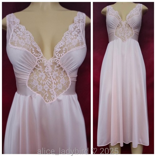Vintage OLGA Waltz-length GOWN Nylon STRETCH Lace Lingerie Dress Pink 91080 ~M/L