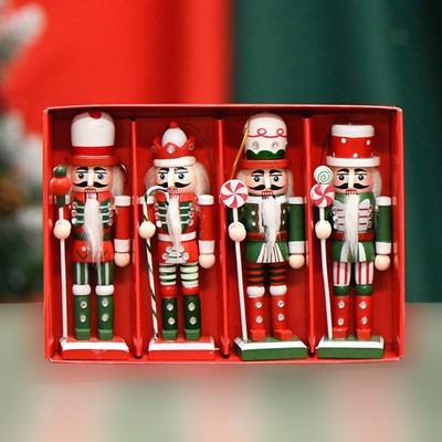 4 Stück Holz Nussknacker Figuren Weihnachtsdeko Schreibtisch Nutcracker