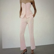 NWT Pink Full Length Flared Pants Wide Legs Trousers Women Size L