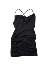 Boohoo Womens 6 Cowl Neck Slip Dress Black Satin Fairy Grunge Whimsigoth Y2K