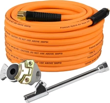 50 FT Truck Air Hose Tire Inflator with Glad Hand 3/8 in Hybrid Tire Inflator Ki