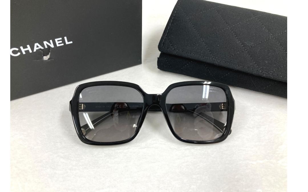 CHANEL 5505-A Black Cat Eye Sunglasses with Gold Accents