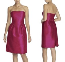 Alfred Sung Dupioni Strapless Cocktail Length Dress - Sangria red Size 2
