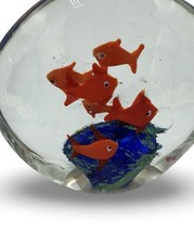 Murano Style Art Glass Paperweight Goldfish Aquarium Ocean Scene Figurine