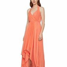 BCBG maxazria Orange chiffon halter handkerchief hem dress. Size L