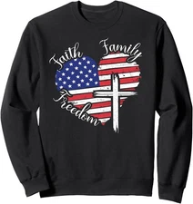 Faith Family Freedom Heart Christian July 4 Unisex Crewneck Sweatshirt