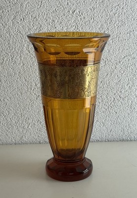 große Moser Glasvase mit Goldfries um 1920 geschliffen geätzt
