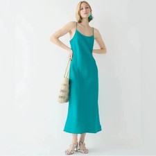 J.Crew Gwyneth 100% Linen Breezy Slip Midi Dress Breathable Teal 8