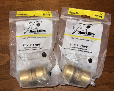 Lot of 2 - SHARK BITE 1'' X 1'' FNPT STRAIGHT CONNECTORS FEMALE ADAPTER U094A NEW